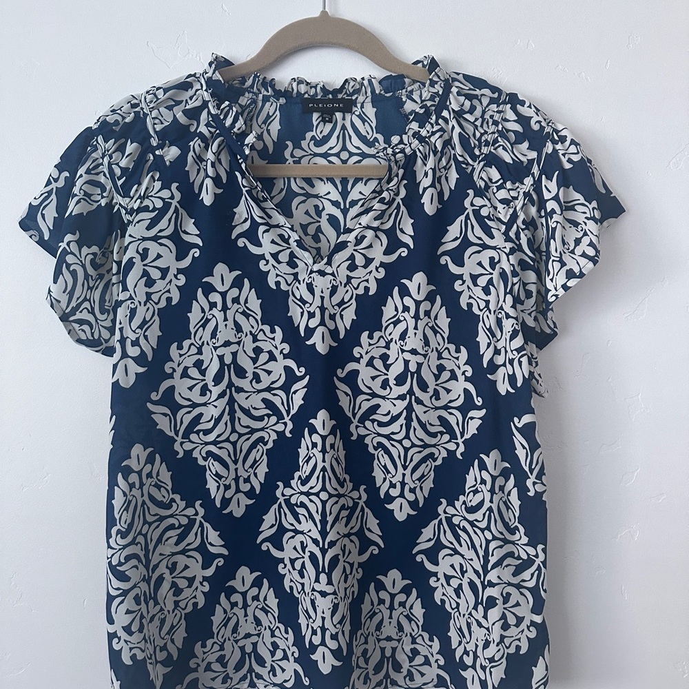 Blue and White Patterned Women's Top